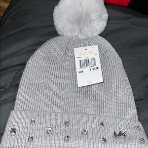 Michael Kors Gray Knit Beanie with Pom Pom